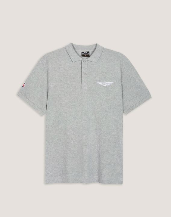 Herren Morgan Poloshirt – grau, mit weißer Schwinge, Größe L