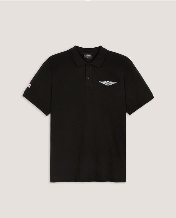 Herren Morgan Poloshirt – schwarz, mit weißer Schwinge, Größe L